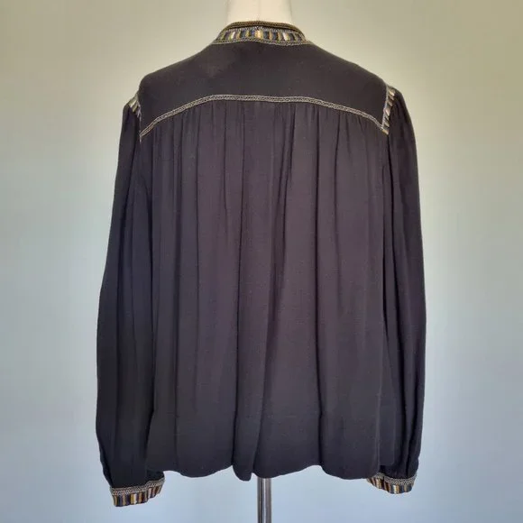 Isabel Marant Etoile Cabella Black Embroidered Peasant Blouse Size 36 - Picture 5 of 10
